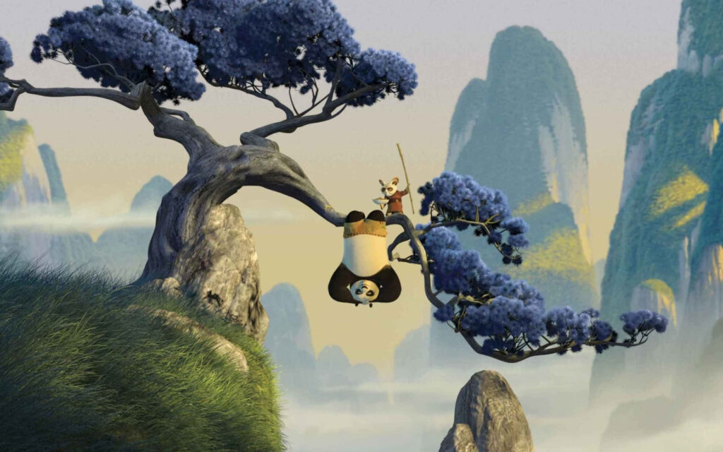 Serene Kung Fu Panda Scene: Po Trains with Master Shifu in Nature Wallpaper