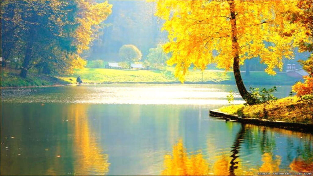 Serene Autumn Lake Wallpaper: Vibrant Foliage Reflection
