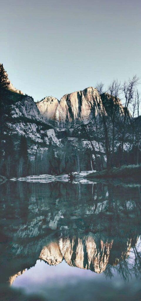 Serene Lake & Mountains Wallpaper: Tranquil Winter Landscape Art