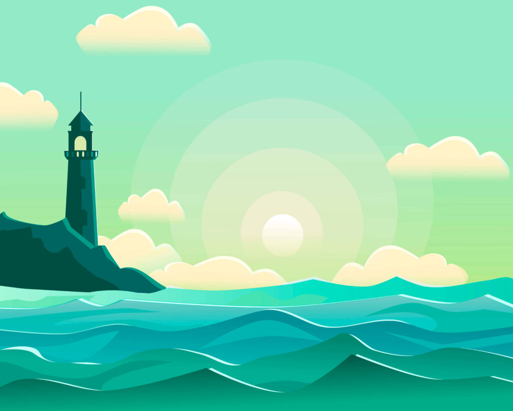 Serene Lighthouse Wallpaper: Tranquil Ocean View & Green Sky