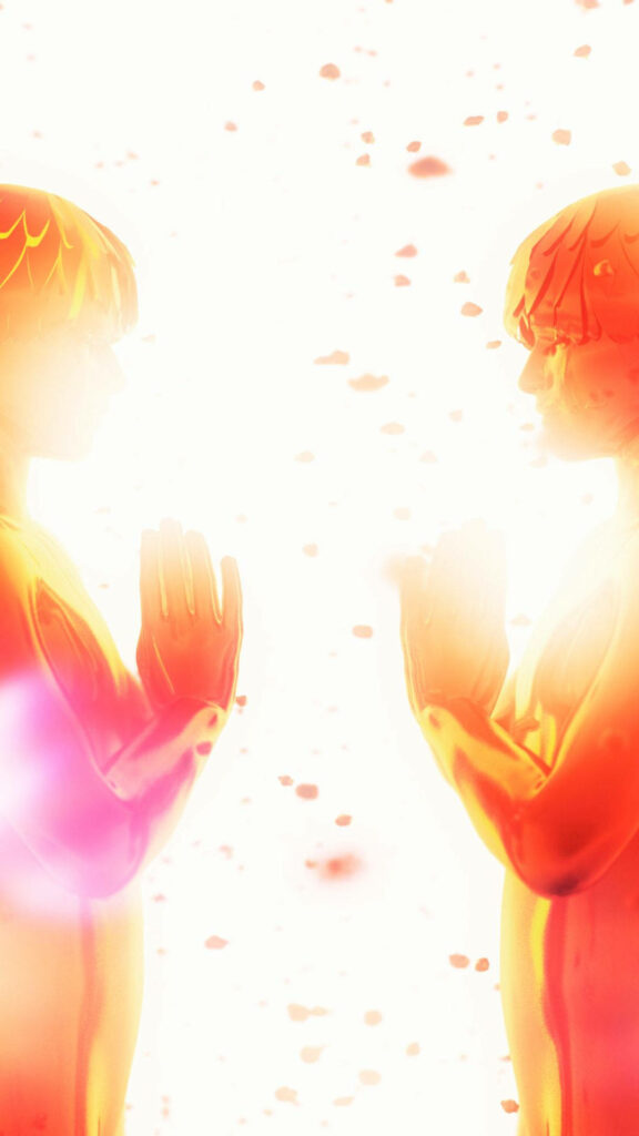 Serene Meditative Wallpaper with Glowing Translucent Figures
