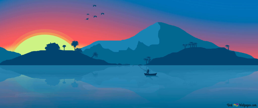Serene Lakeside Minimal Wallpaper: Dawn/Dusk Bliss for 3440x1440