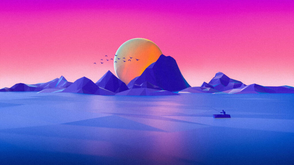 Tranquil Minimalist Landscape Wallpaper with Geometric Mountains