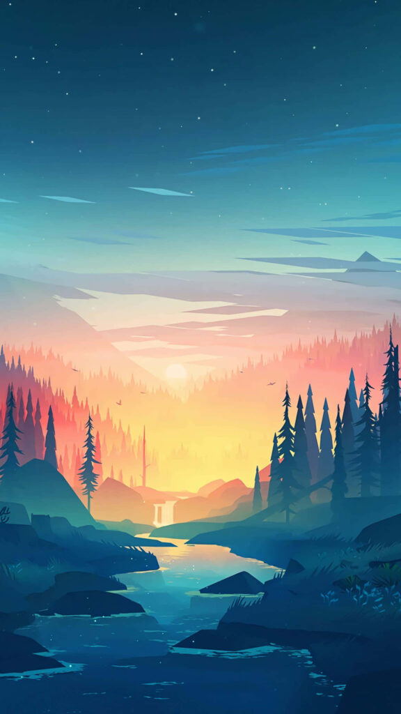 Serene Mountain Silhouette Wallpaper: Tranquil Sunset Landscape
