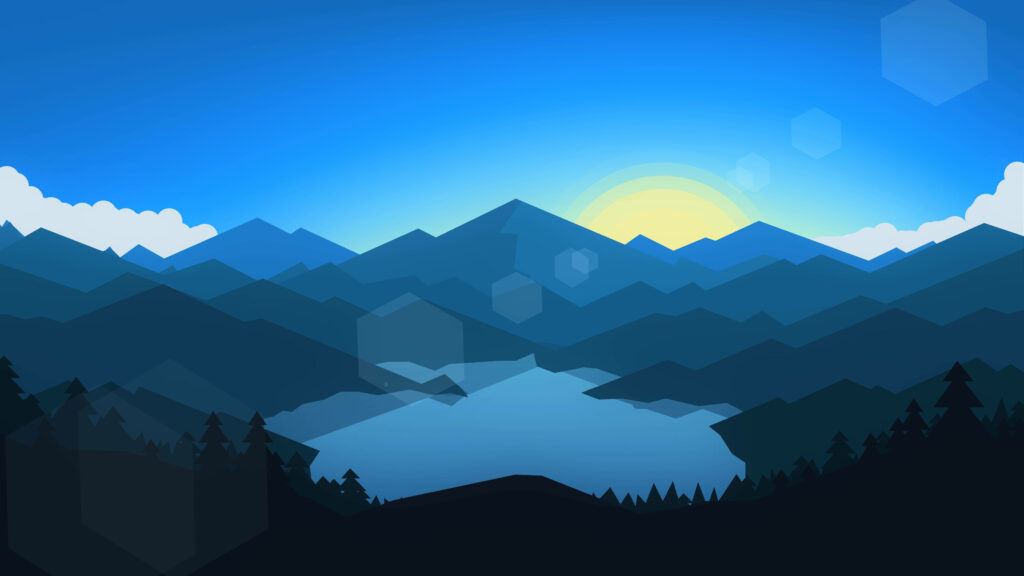 Serene Minimalist Nature Wallpaper: Mountains & Calm Lake at Sunrise