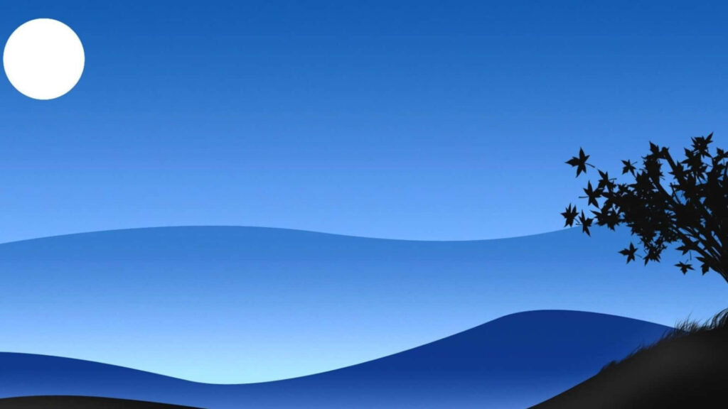 Tranquil Night Sky Wallpaper: Full Moon & Elegant Tree Silhouette
