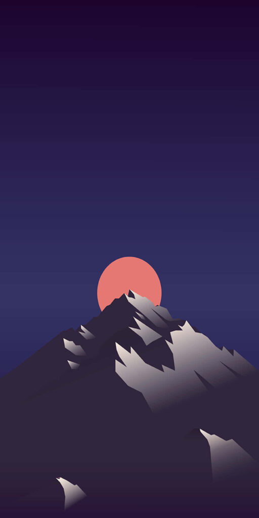 Minimalist Wallpaper: Serene Dark Background with Red Moon & Mountains