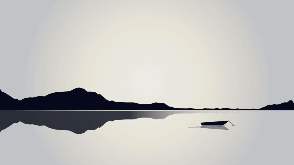 Serene Minimalist Landscape Wallpaper: Calm Water & Silhouetted Mountains