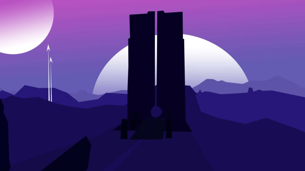 Serene Minimalist Wallpaper with Gradient Sky & Silhouetted Structure