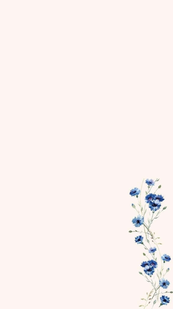 Serene Minimalist Wallpaper with Blue Flowers on Beige Background