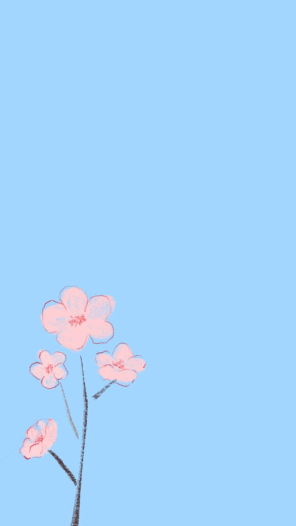 Serene Blue Minimalist Wallpaper with Spring Blossoms