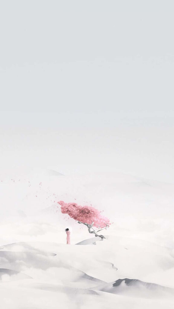 Minimalist iPhone Wallpaper: Serene Cherry Blossom Scene