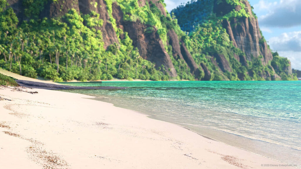 Serene Moana-Inspired Wallpaper: White Sand Beaches & Green Cliffs