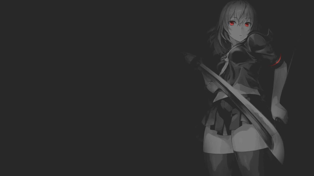 Serene Monochrome Anime Wallpaper: Sword-Wielding Character