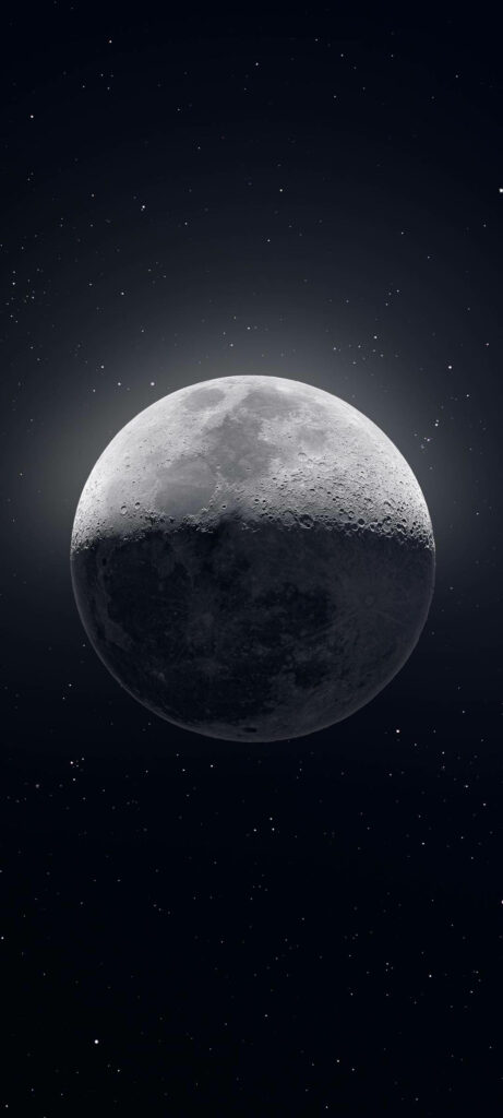 Serene Moon Close-Up: Captivating Starry Night Sky Wallpaper