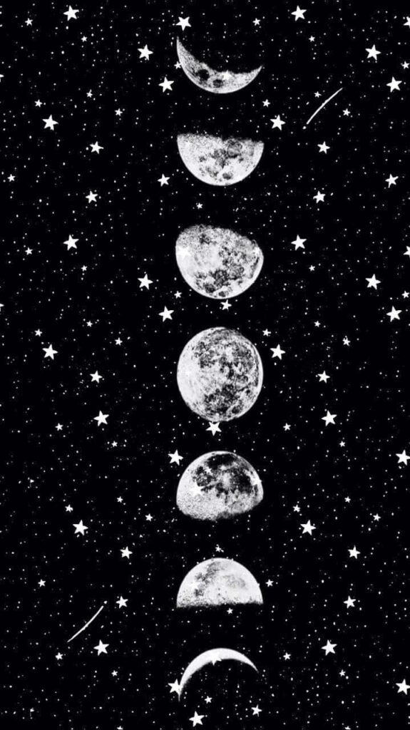 Serene Moon Phases Wallpaper: Cosmic Starry Night Background