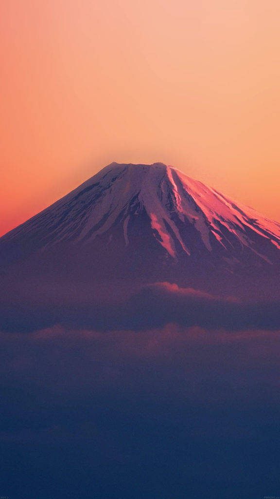 Mount Fuji sunset landscape with snow-capped peak and purple clouds serene wallpaper background