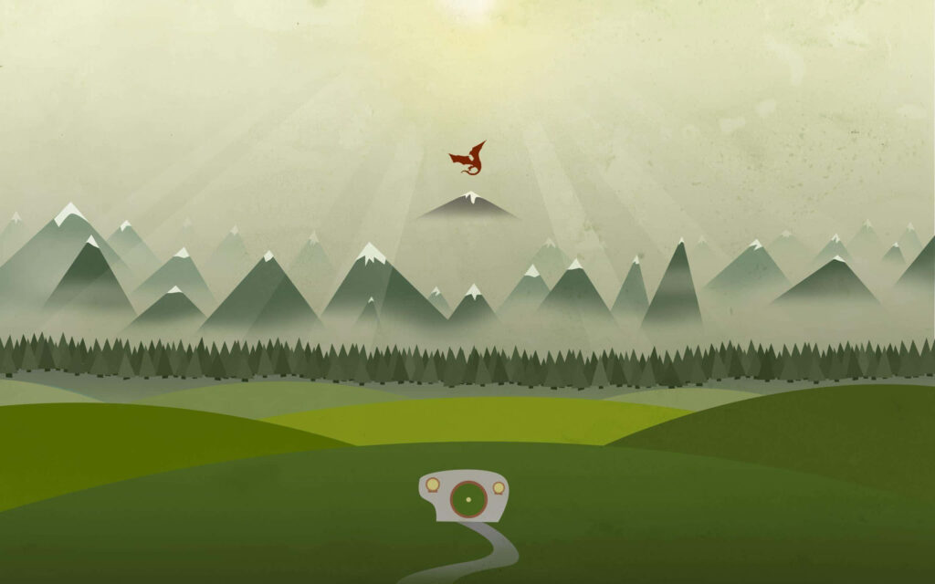 Serene Mountain Wallpaper: Peaceful Landscape with Birds & Hills