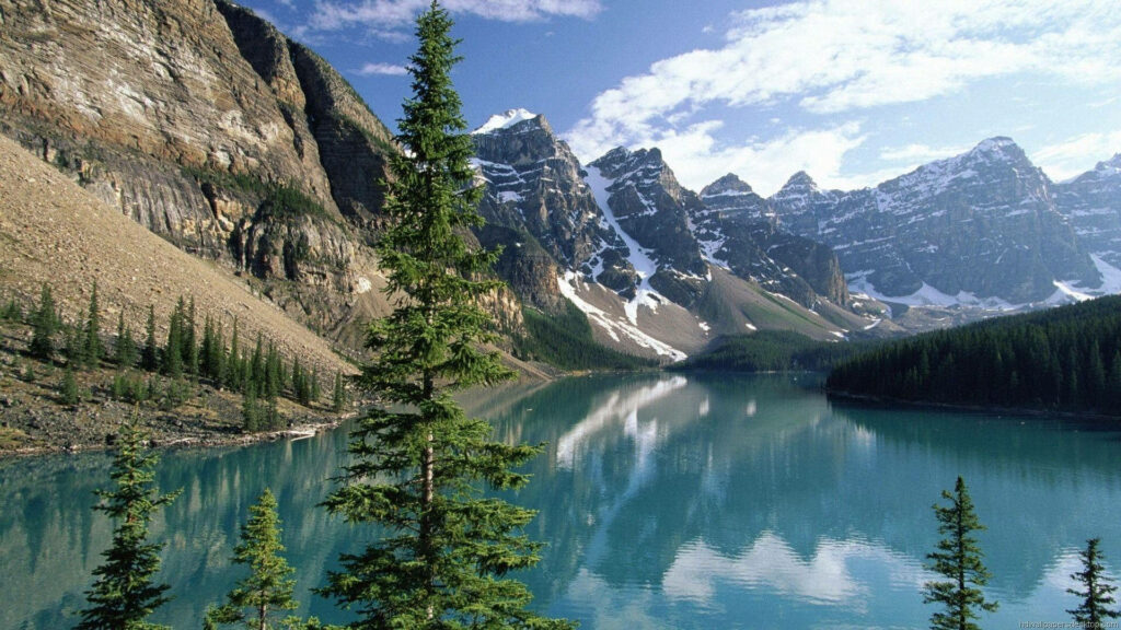 Tranquil Serenity: Majestic Mountains and Serene Waters in HD Nature Background Wallpaper