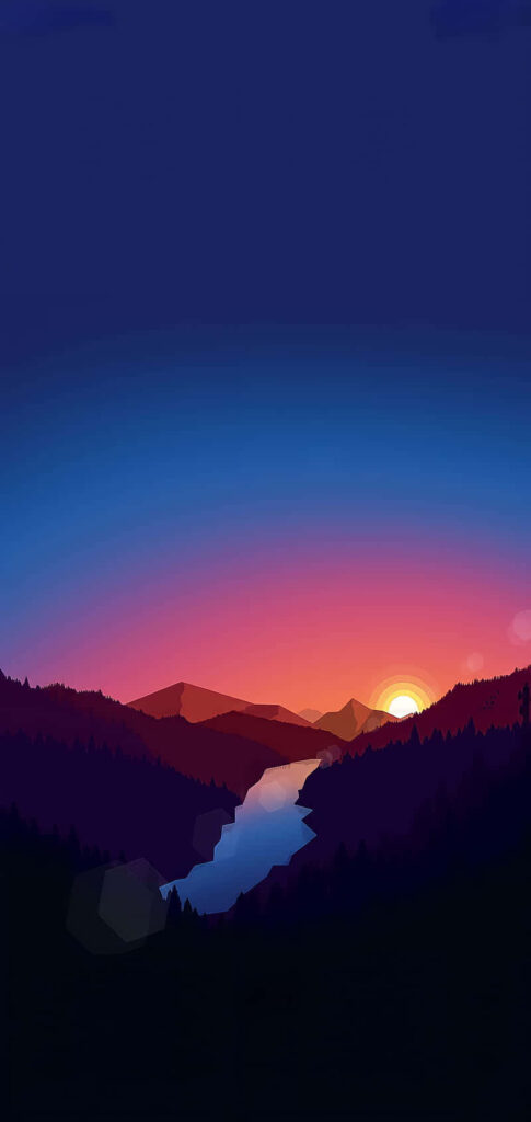 Serene Mountain Sunset Wallpaper: Minimalist Landscape Background