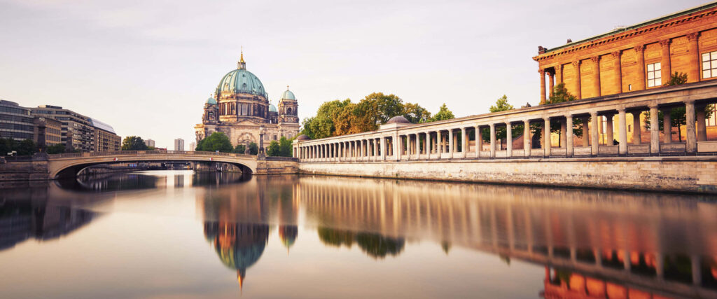 Serene Museum Island | Historic Architecture & Water Landscape Wallpaper