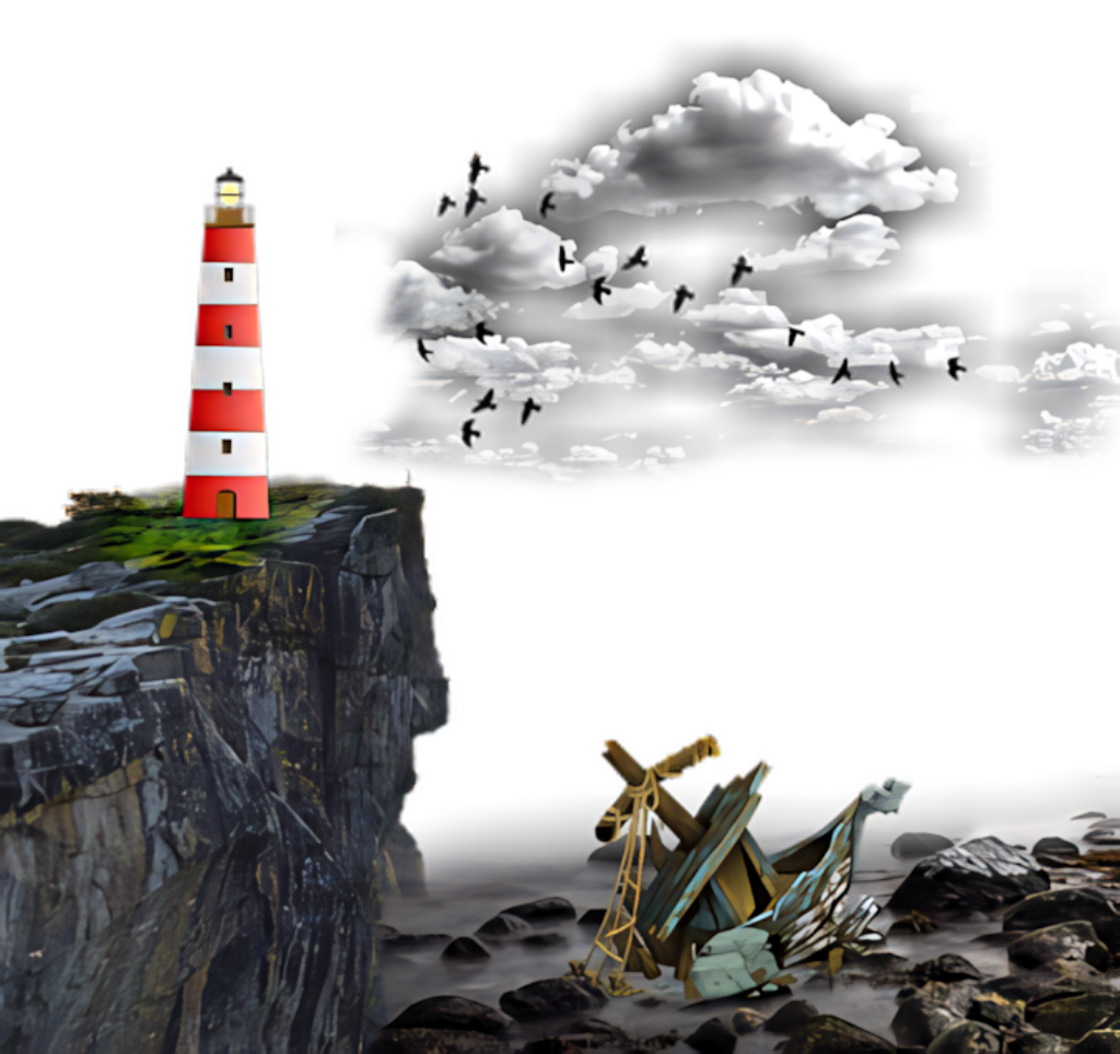 Serene Cliffside Night Wallpaper with Red and White Lighthouse