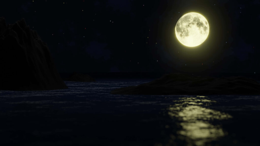 Luminous Full Moon Over Tranquil Water - Serene Night Wallpaper