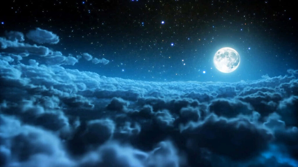 Serene Night Sky Wallpaper: Full Moon & Twinkling Stars Background