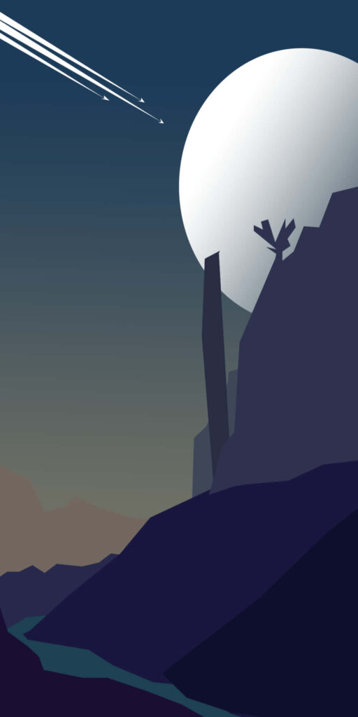 “Calming Night Sky Wallpaper with Stars and Moonlit Mountains”