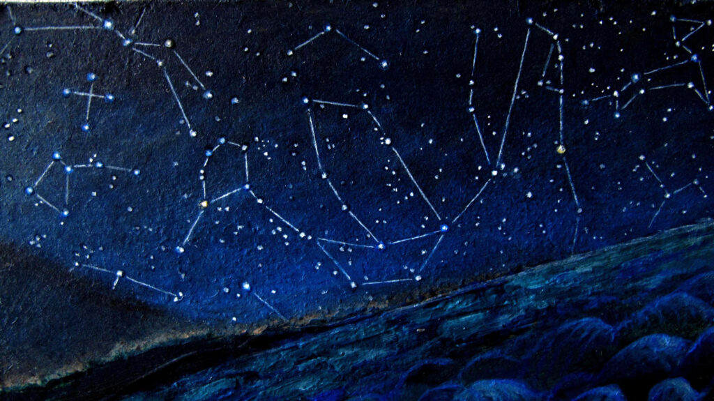 Serene Night Sky Wallpaper: Shining Constellations on Deep Blue Cosmic Canvas
