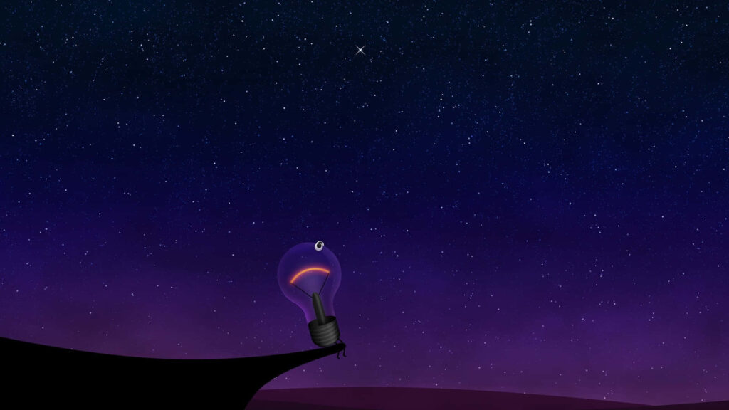 Serene Night Sky Wallpaper: Stars & Lightbulb on Cliff Background
