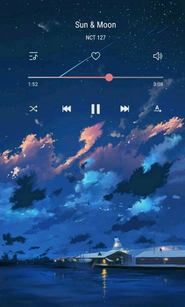 Serene Night Sky Wallpaper with Music Player - Blue & Pink Hues
