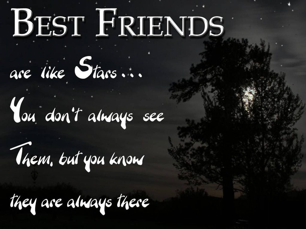 Silhouette tree under starry night sky with best friends quote peaceful wallpaper background