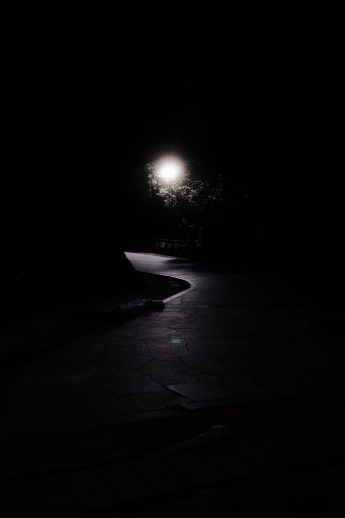 Serene Night Pathway Wallpaper: Lantern Illuminates Dark Ambiance