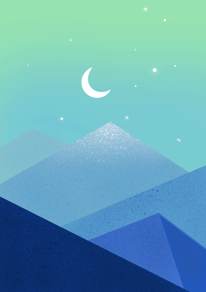 Serene Nighttime Mountain Wallpaper with Crescent Moon for Android
