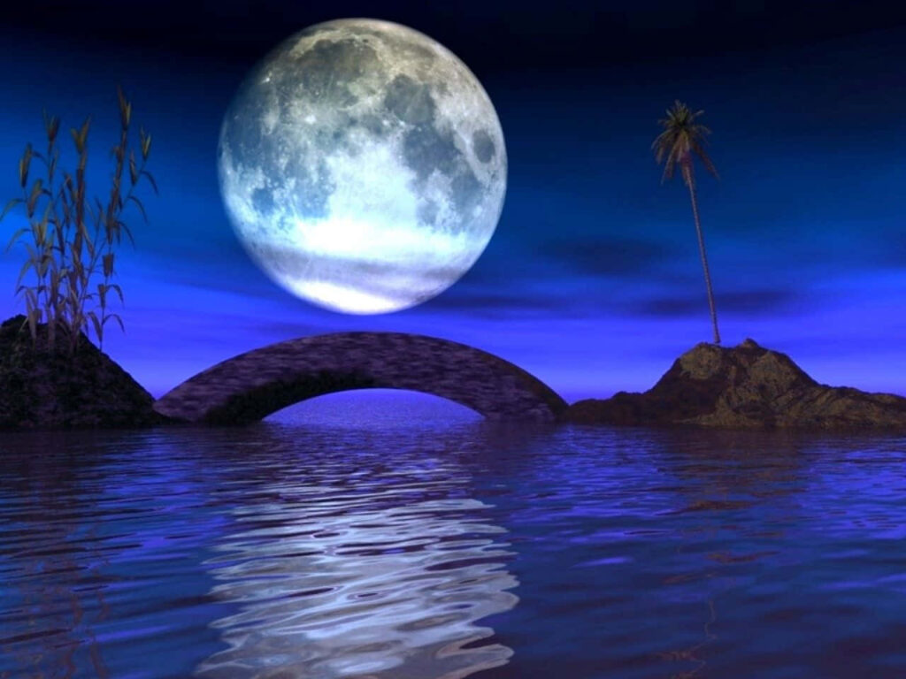 Tranquil Nighttime Wallpaper: Full Moon & Serene Waters Scene