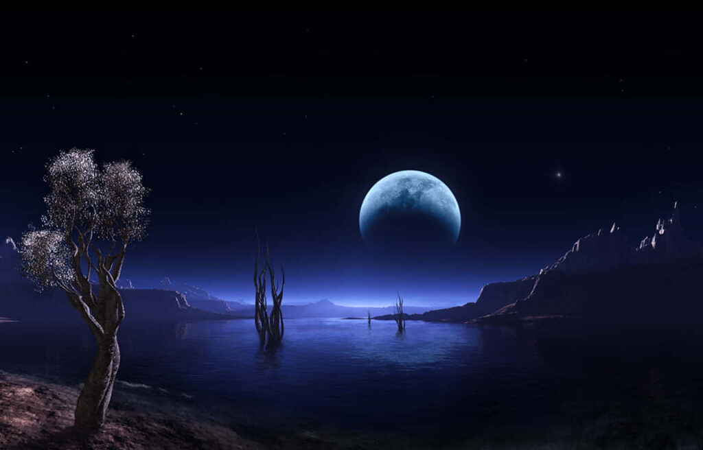 Serene Nighttime Wallpaper: Moonlit Reflection Over Calm Waters