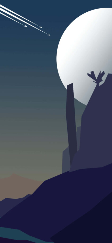Serene Nighttime Moonlit Wallpaper: Minimalist Rocky Landscape Background