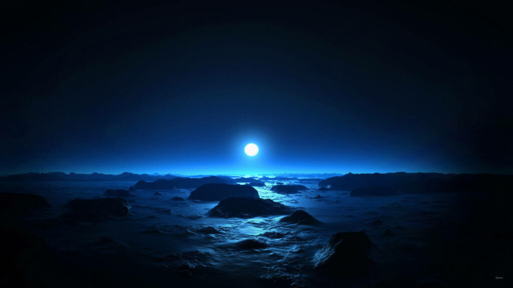 Serene Ocean Night Scene: Moonlit Waves Wallpaper Background