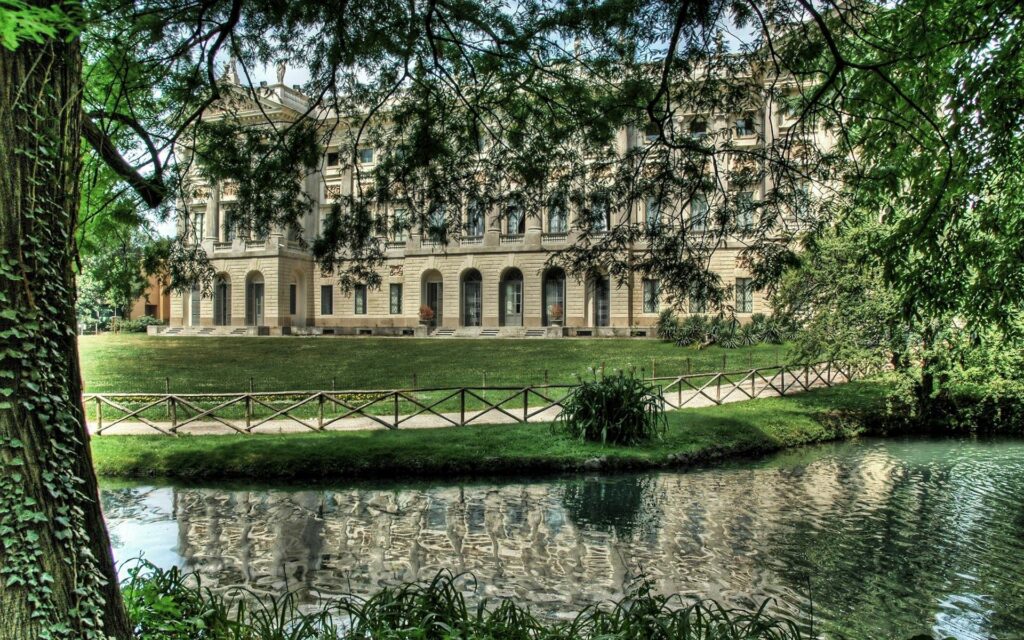 Serene Park Wallpaper: Lush Trees & Reflective Water Background