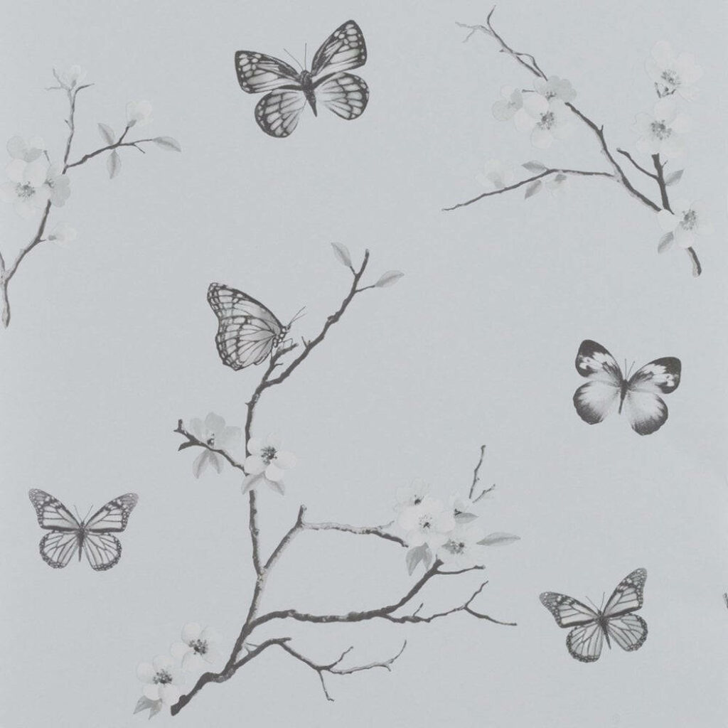 Tranquil Pastel Butterfly Wallpaper Design with Blooming Branches
