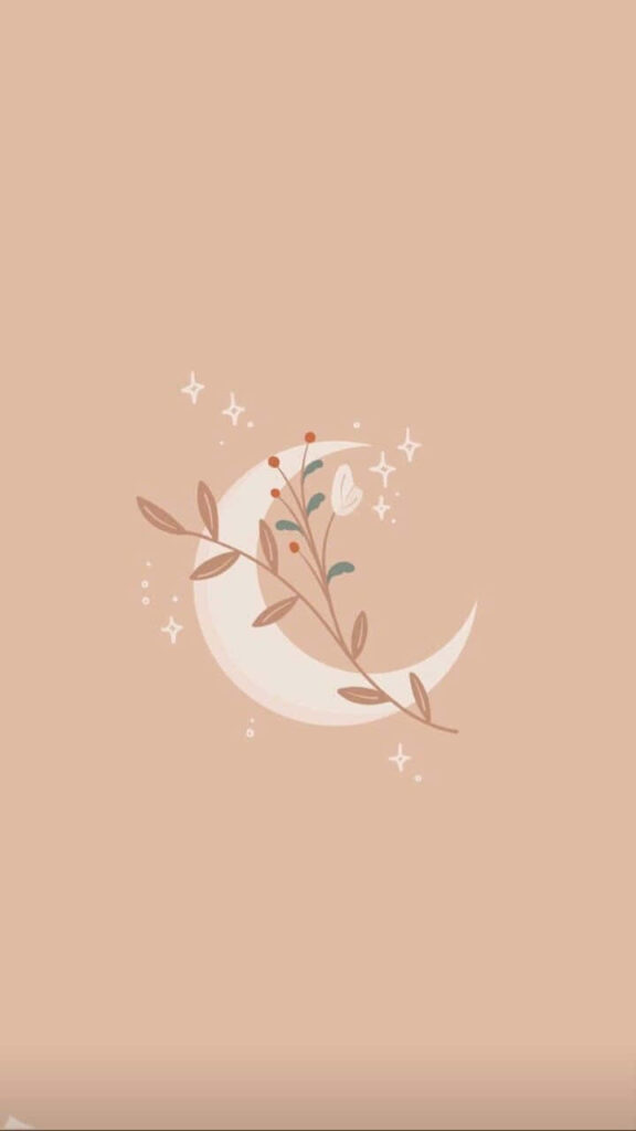 Pastel Moon Floral Wallpaper: Whimsical Beige Background Design