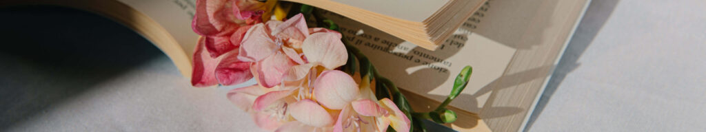 Serene Pink Flower Wallpaper: Calm Desktop Background with Book