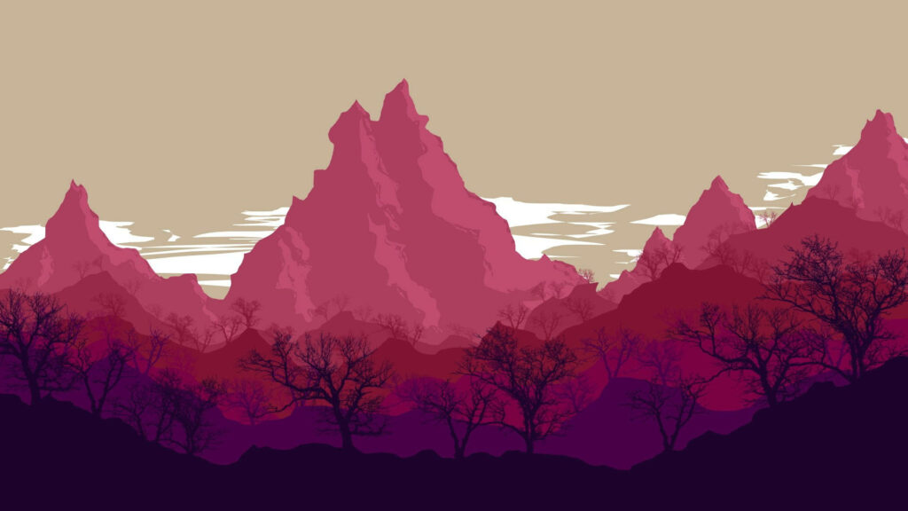 Serene Pink Mountains Minimalist Wallpaper | Nature-Inspired Art