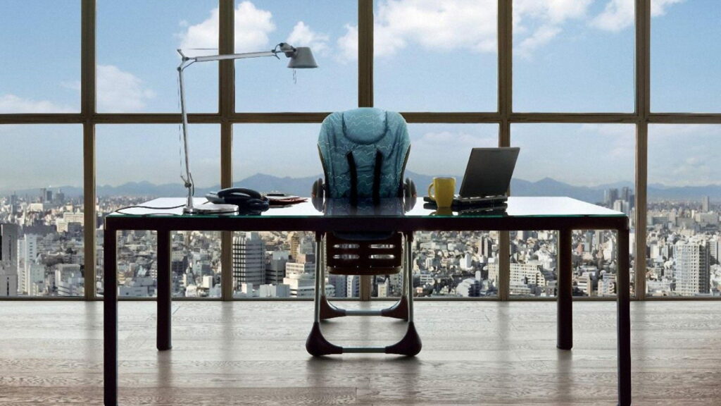 Serene Workspace: Window-Inspired Office Haven Wallpaper