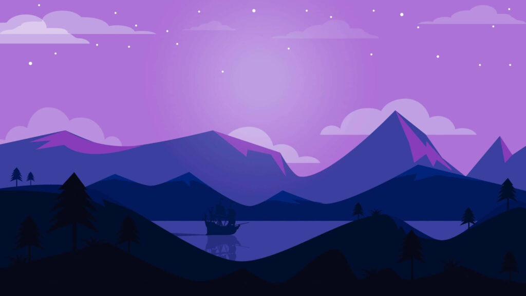 Serene Twilight Vector Landscape Wallpaper with Purple Mountains