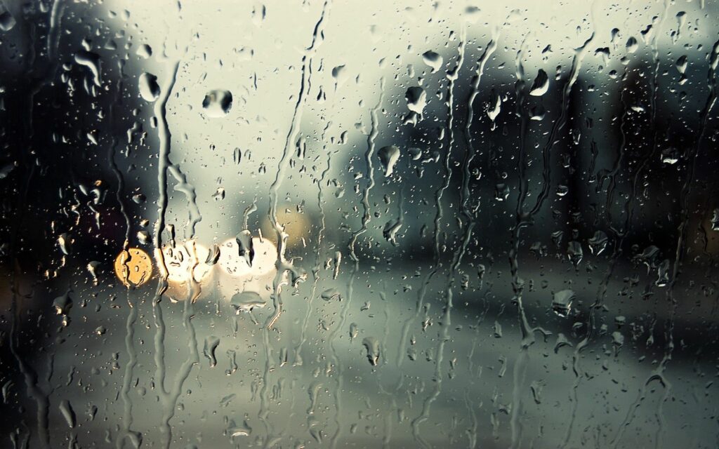 Serene Rainy Wallpaper: Raindrops & Blurred Nature Background
