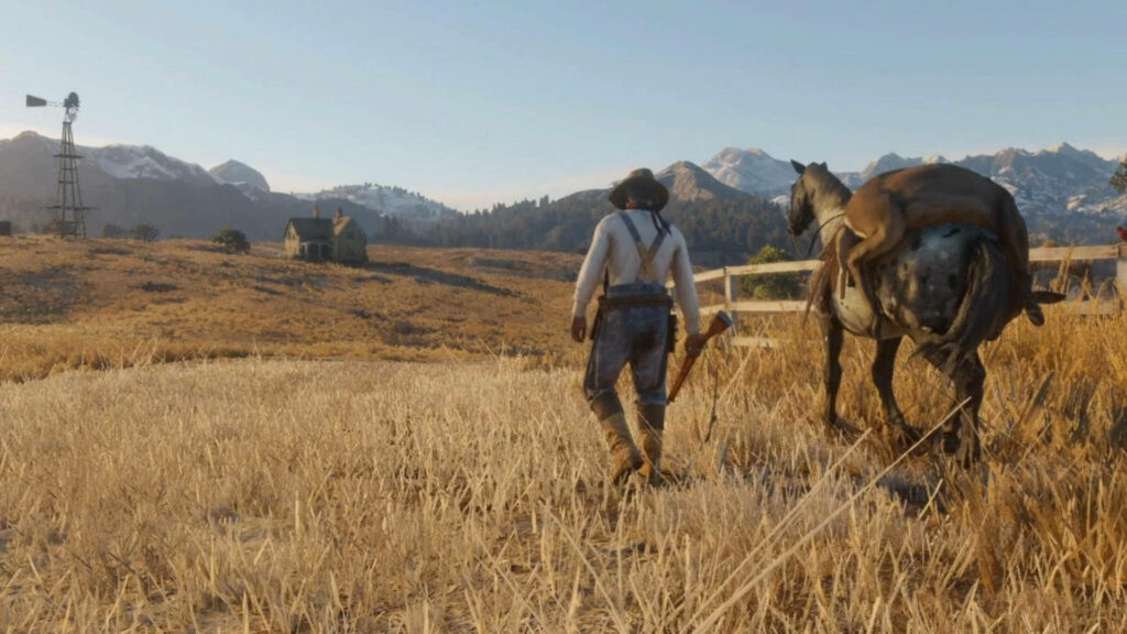 Serene Red Dead Redemption 2 Wallpaper: Lone Rider in Golden Fields