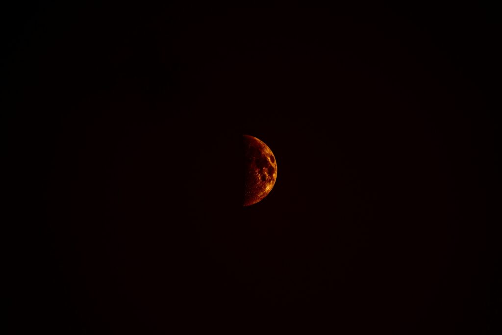 Mesmerizing Red Moon Wallpaper Background in Dark Night Sky