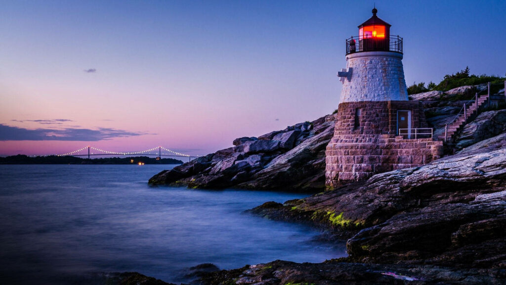 Serene Rhode Island Lighthouse Wallpaper at Dusk - Coastal Background